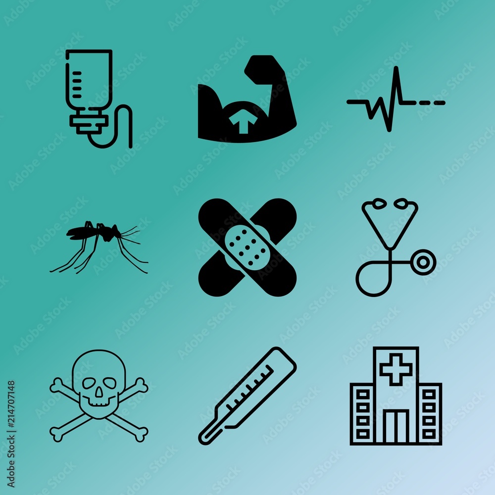 Vector icon set about medicine with 9 icons related to skin, carrier, illness, icon, adhesive, nature, clinic, day, epidemic and pharmacy