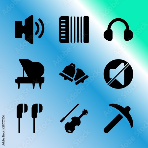 Vector icon set about music with 9 icons related to portrait, clock, instrument, door, hold, musical, suv, bass, blank and communication
