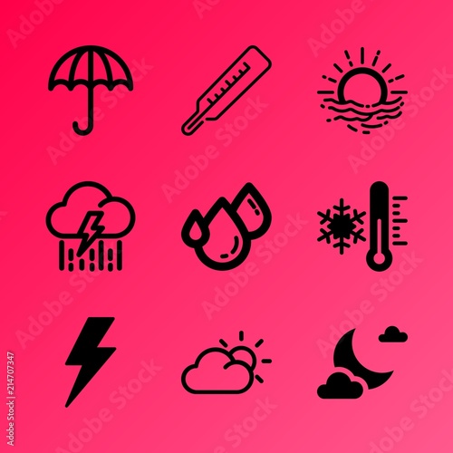 Vector icon set about weather with 9 icons related to astrology  object  range  cloud  stormy  shape  rain  white  galaxy and sunrise