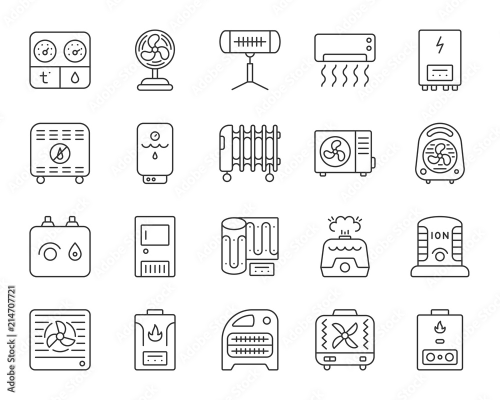 Hvac simple black line icons vector set Hvac simple black line icons vector set