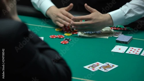 Unfortunate casino player losing money, going bankrupt, gambling addiction