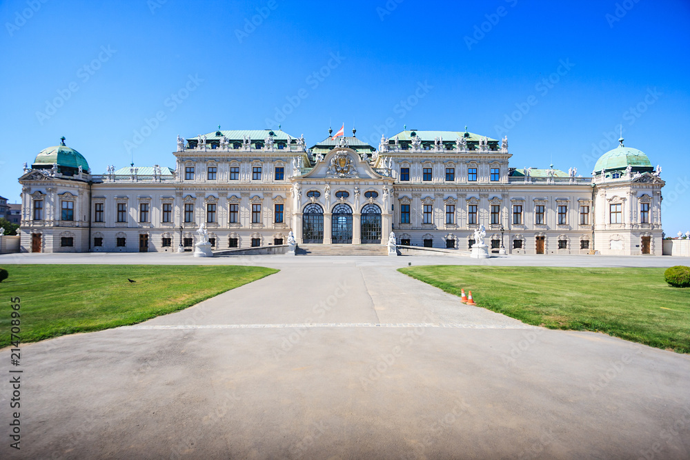 Beautiful summer view of Belvedere Palace (German: Schloss Belvedere), baroque palace complex built as summer residence for Prince Eugene of Savoy in Wien capital of Habsburg Empire, Vienna, Austria