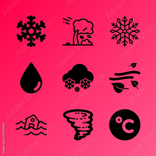 Vector icon set about weather with 9 icons related to traditional, wet, snowfall, catastrophic, sunk, climate, collection, bubble, ice and realistic