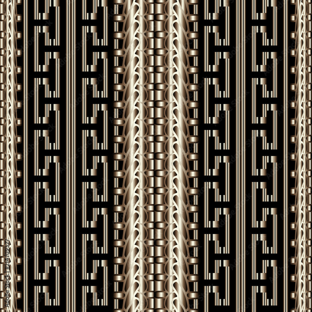3d striped greek vector seamless borders pattern.