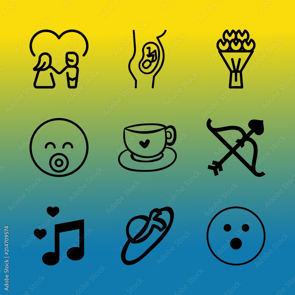Vector icon set about love with 9 icons related to top, beverage, pants, cute, care, dark, bikini, black, invitation and bed Vector icon set about love with 9 icons related to top, beverage, pants, cute, care, dark, bikini, black, invitation and bed