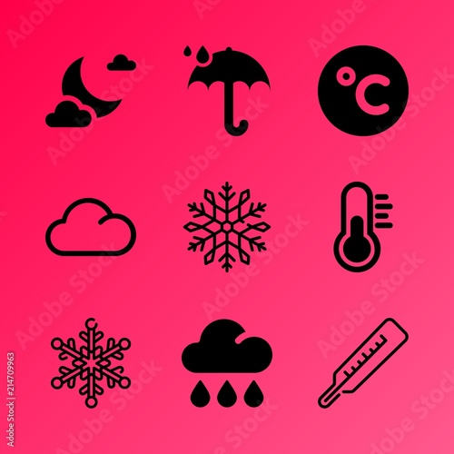 Vector icon set about weather with 9 icons related to equipment, mercury, pastel, flat, icon, raining, droplet, summer, pattern and macro