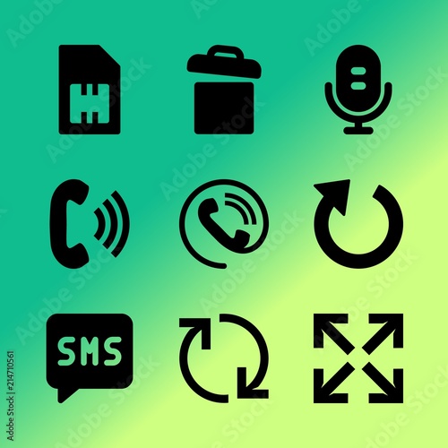 Vector icon set about mobile device with 9 icons related to desk, corporate, refreshing, rotation, concept, future, innovation, bubble, engineering and marketing