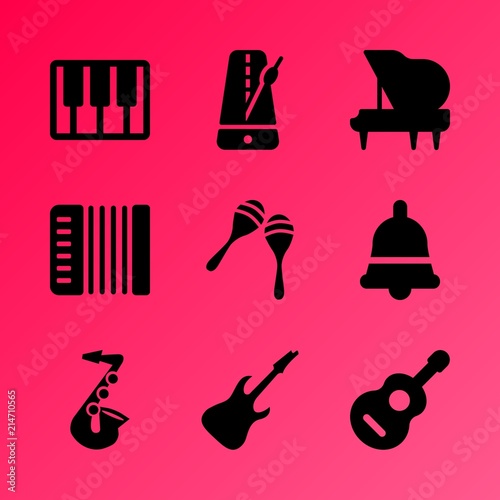 Vector icon set about music instruments with 9 icons related to classical, sax, creative, black, bell, metronome, entertainment, style, concept and wallpaper