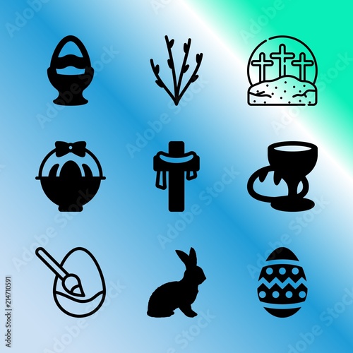 Vector icon set about easter with 9 icons related to supper, young, isolated, willow, last supper, still, pussy-willow, cartoon, winter and twig