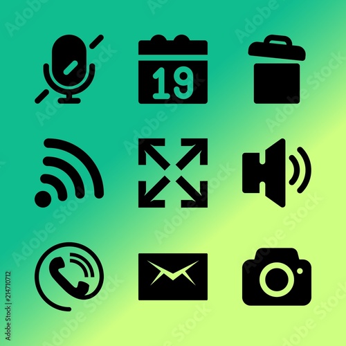 Vector icon set about mobile device with 9 icons related to voice, signal, maximize, shape, read, audio, mobile, operator, phone book and volume