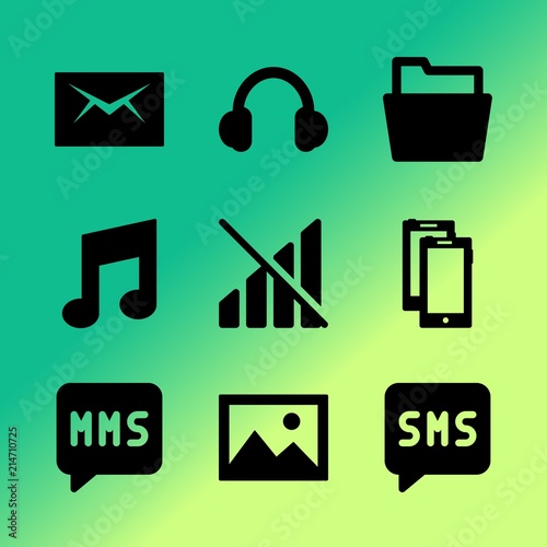 Vector icon set about mobile device with 9 icons related to smart, pattern, address, channel, off, wall, young, head, shape and weak