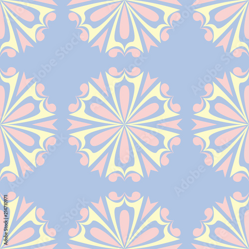 Floral blue seamless pattern. Colored background with beige and pink elements © Liudmyla