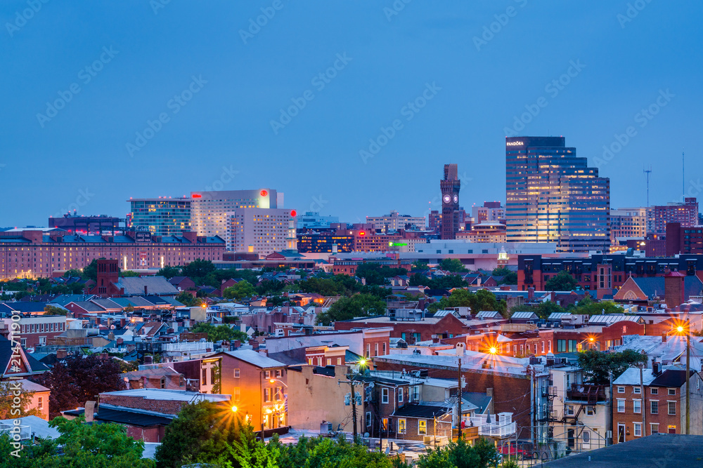 Downtown Baltimore night view in Baltimore, Maryland