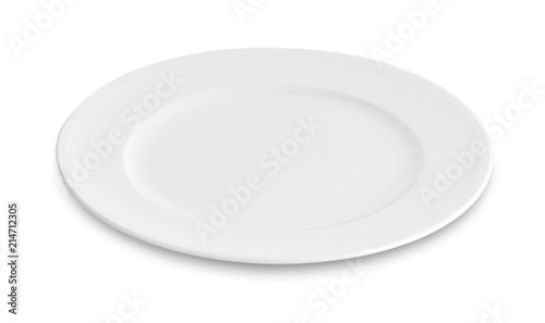 empty white plate, dish isolated on white background.