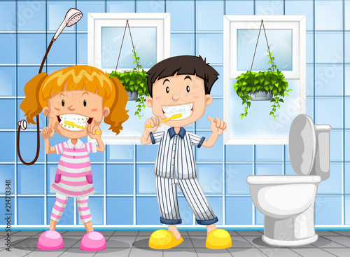 Children brushing the teeth