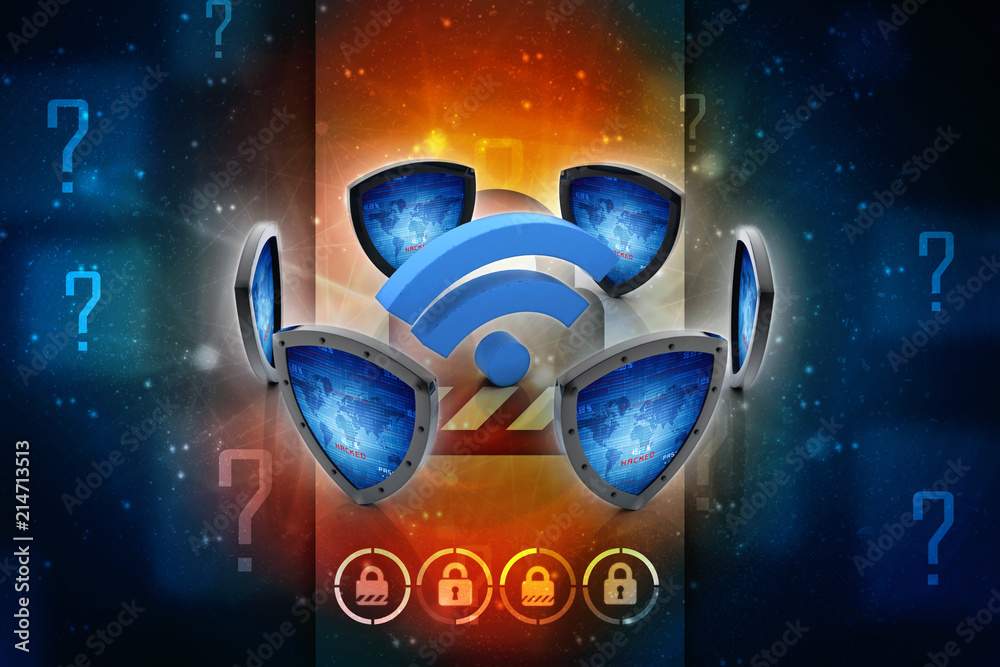 Fototapeta premium 3d illustration WiFi symbol with shield 