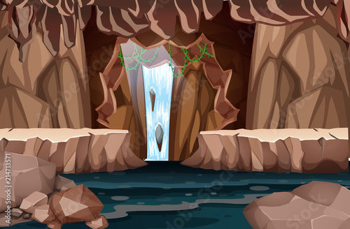 Natural waterfall cave landscape