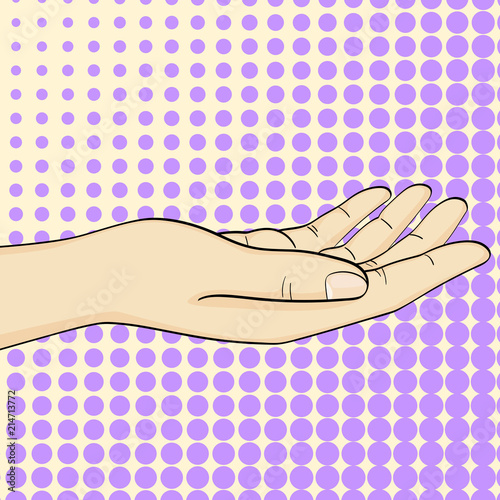 A woman hand, a man holds out a hand, a palm to the top. Sign or symbol of the request, poverty, get a gift.