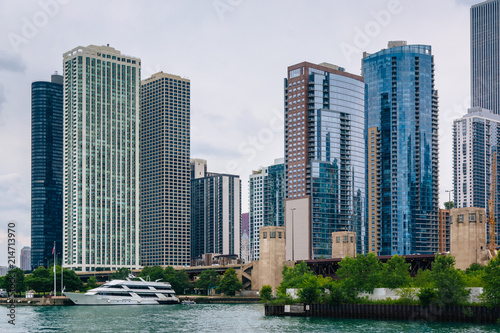 Lake Michigan and buildings in Chicago  Illinois