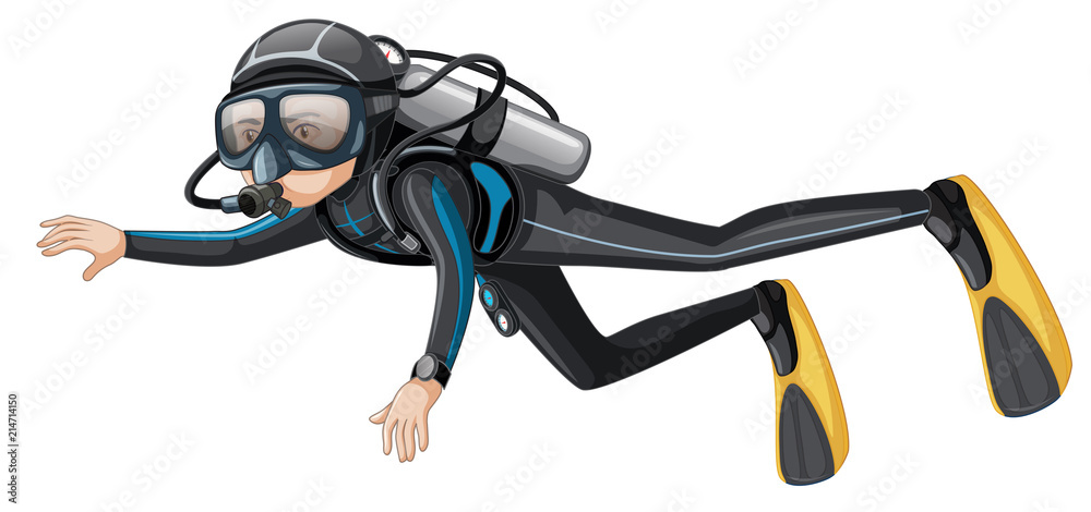 Man scuba diver on white background