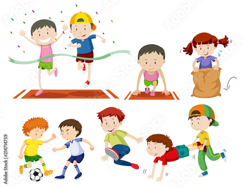 Set of kids doing sport activies