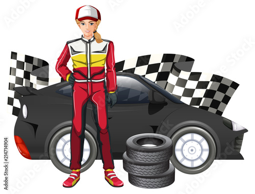Female formula one driver and car