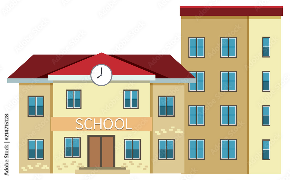 A school building on white background