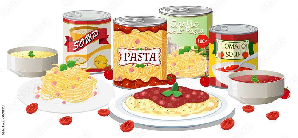 A set of pasta and soup A set of pasta and soup