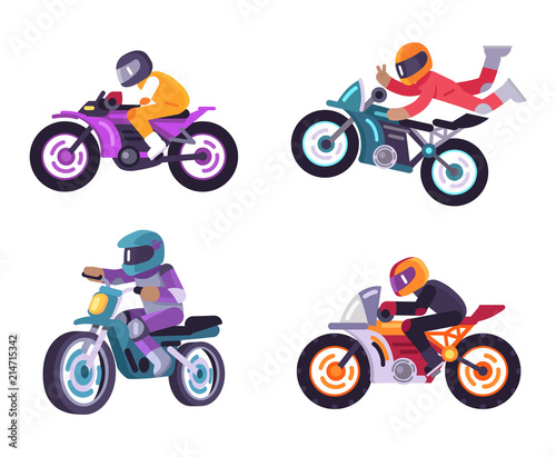 Motorized Bike Racers Bicyclist Isolated on White