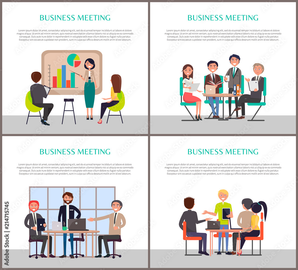 Business Meeting Banners with Worker around Table