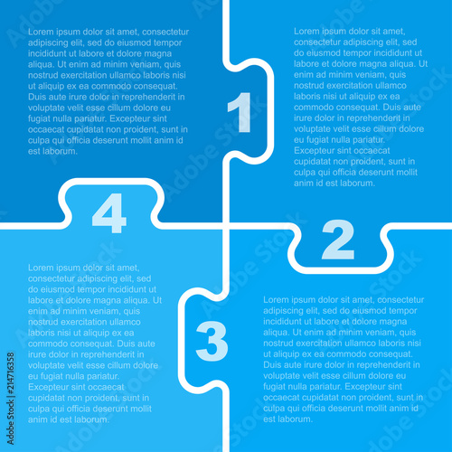 Four Blue Piece Puzzle Infographic. 4 Step.