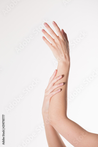 two women s hands on a white background. Empty hand isolated on white