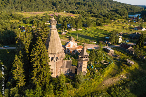 Top view of the Church of St. Nicholas (built 1696) in Soginicy village. Green forests of Leningrad region and Republic of Karelia, Russia. photo