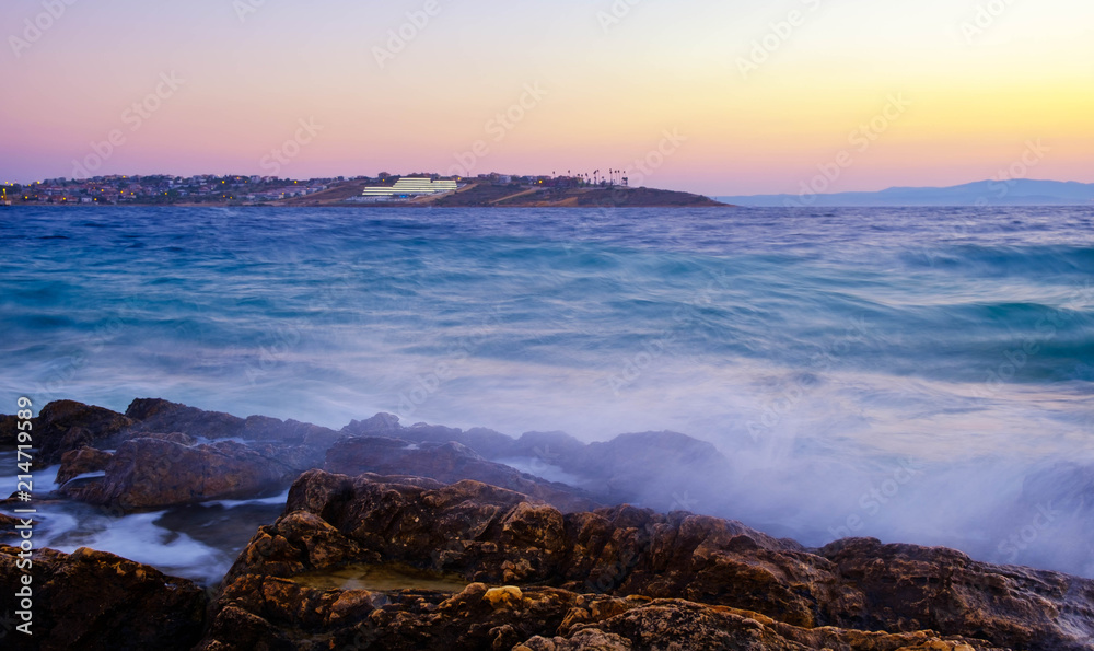 Sea at sunset in Cesme, Turkey