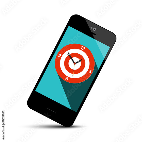 Mobile Phone Icon with Analog Clock Symbol on Screen - Vector