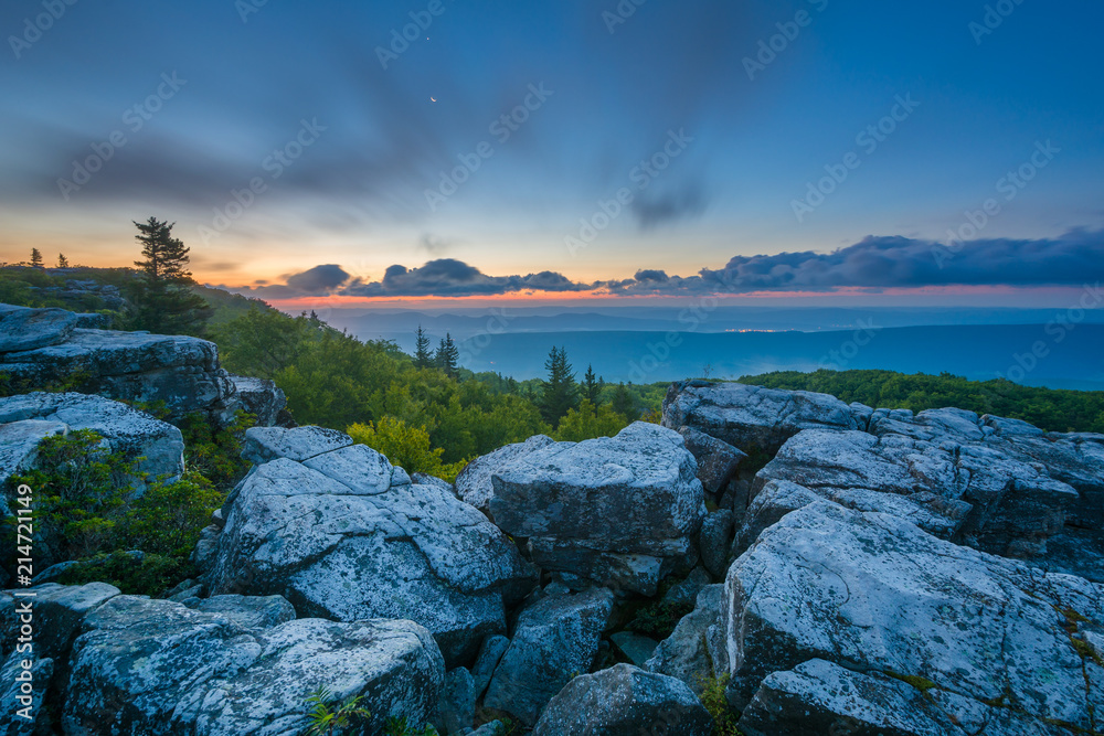 Sunrise view from Bear Rocks Preserve in Dolly Sods Wilderness, Monongahela National Forest, West Virginia.