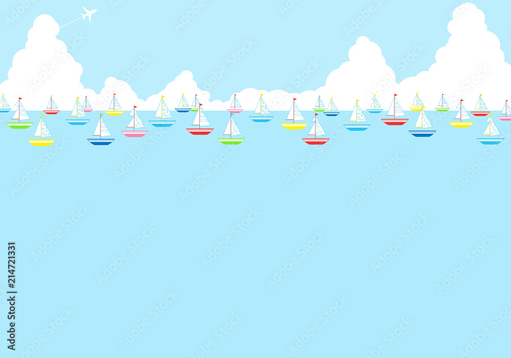 広い海と入道雲 たくさんのヨット Stock Illustration Adobe Stock