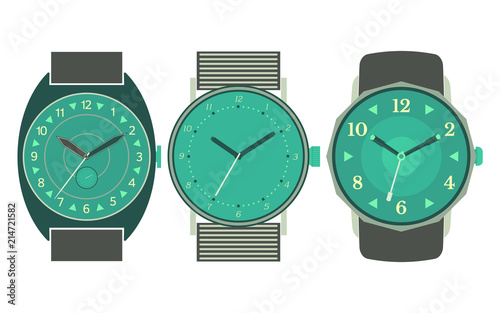 Set of three mechanical watches. Vector illustration
