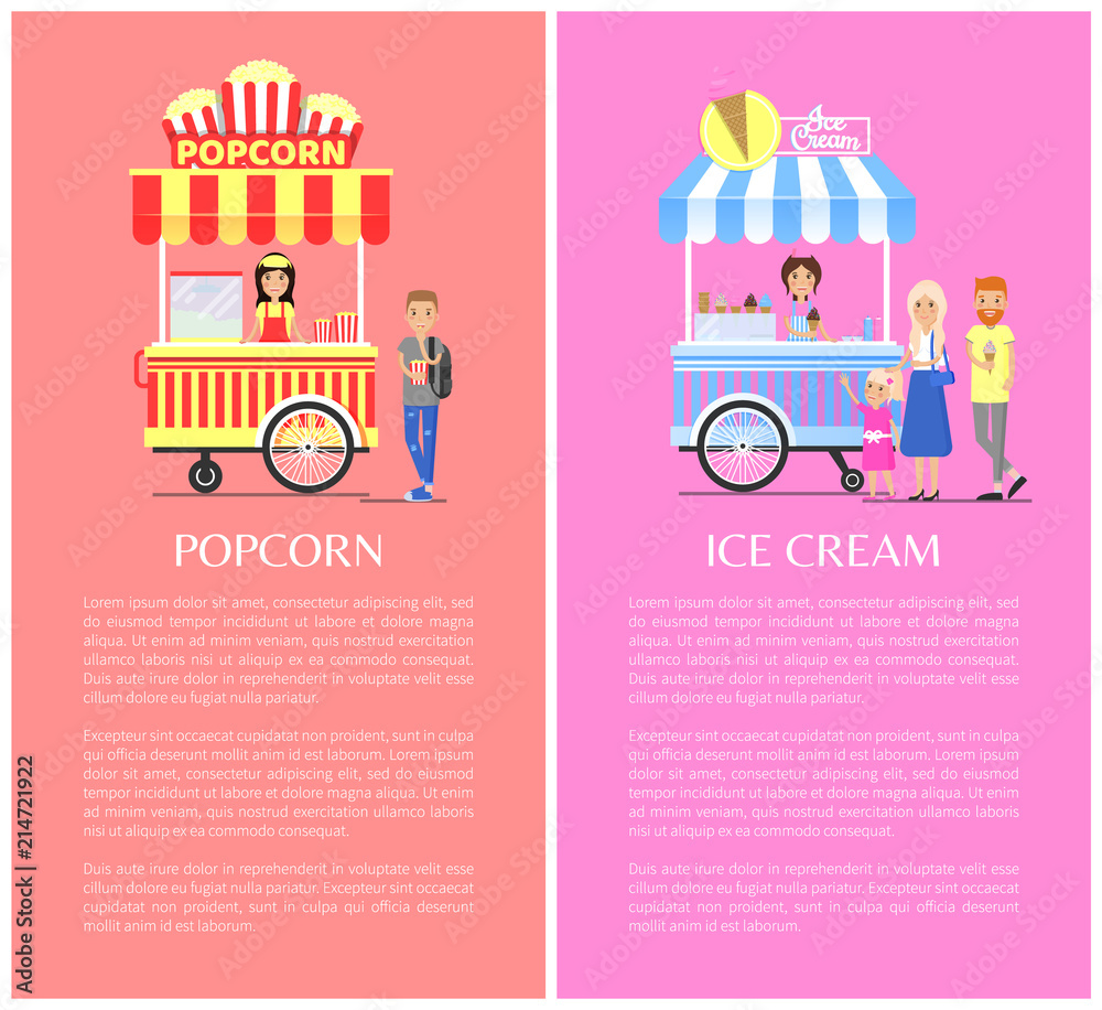 Popcorn and Ice Cream Set Vector Illustration