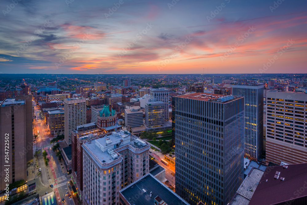Sunset over downtown Baltimore, Maryland