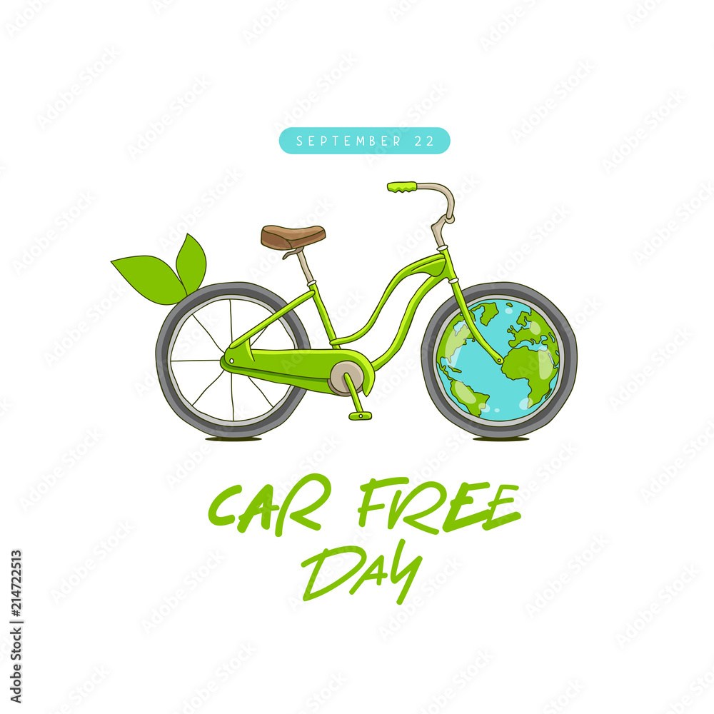 Fototapeta premium Car free day concept. Sepember 22. Bicycle and Earth.