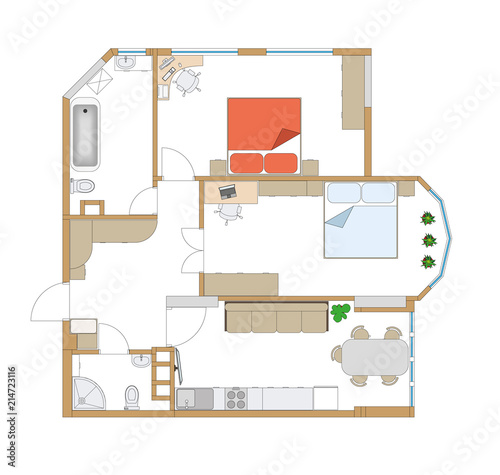 Apartment plan and furniture