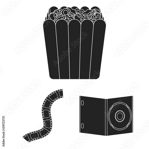 Films and cinema black icons in set collection for design.Movies and Attributes vector symbol stock web illustration.