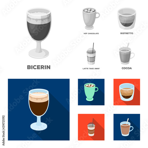 Ristretto, hot chocolate, latte take-away.Different types of coffee set collection icons in monochrome,flat style vector symbol stock illustration web.