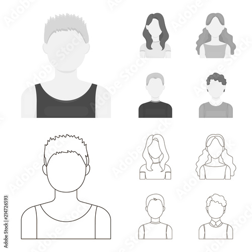 Girl with long hair, blond, curly, gray-haired man.Avatar set collection icons in outline,monochrome style vector symbol stock illustration web.