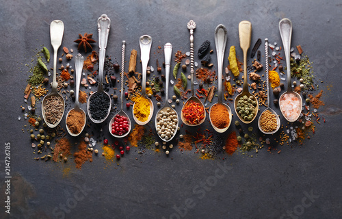 Spices on black board