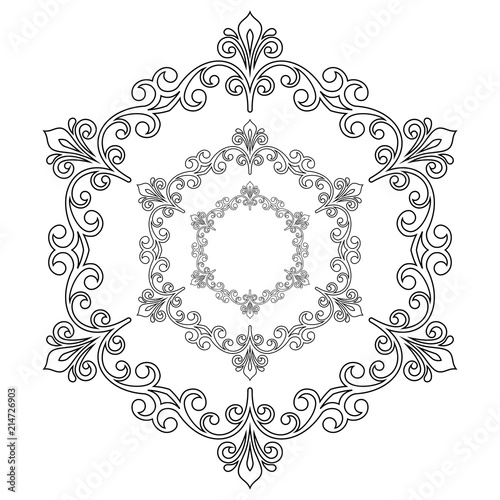 Elegant vintage vector ornament in classic style. Abstract traditional round black and white pattern with oriental elements. Classic vintage pattern