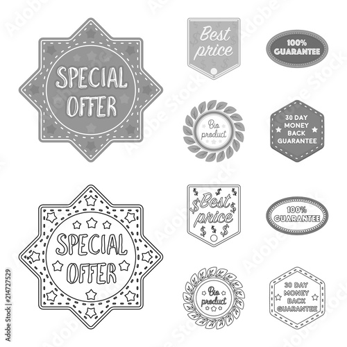 Special offer, best prise, guarantee, bio product.Label,set collection icons in outline,monochrome style vector symbol stock illustration web.