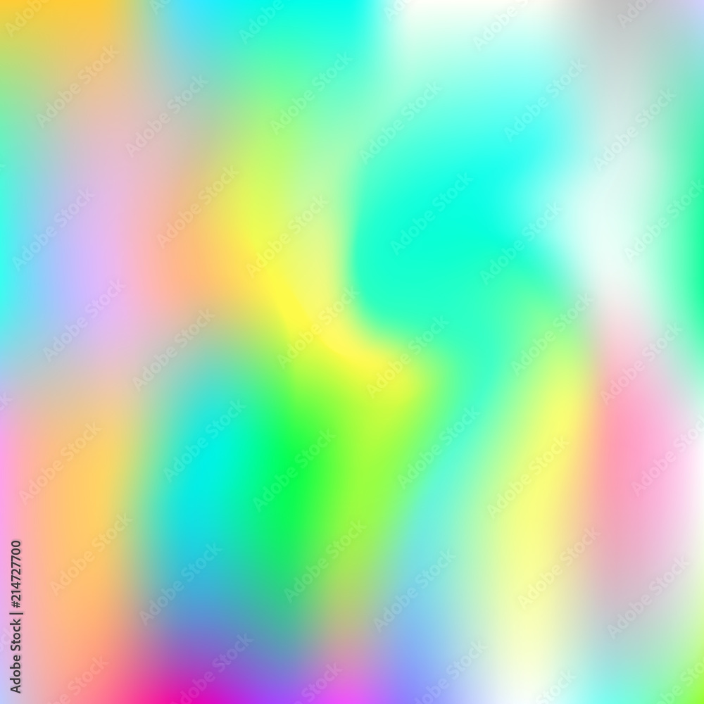 Obraz premium Hologram abstract background. Spectrum gradient mesh backdrop with hologram. 90s, 80s retro style. Iridescent graphic template for brochure, flyer, poster design, wallpaper, mobile screen.