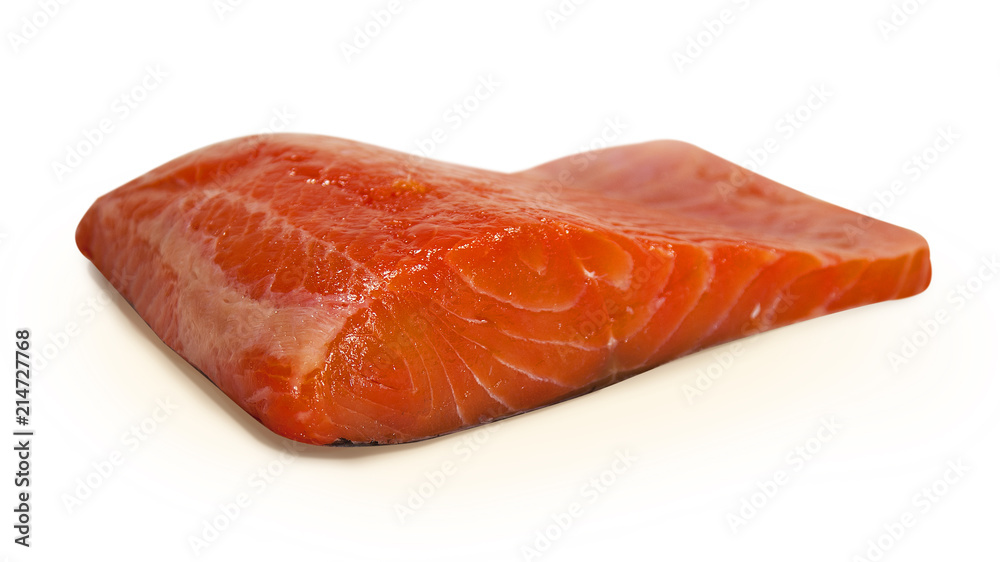 piece of salmon on white background